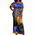Prince Hall Freemasonry Off Shoulder Maxi Dress Colorful Graffiti Paint Splatter On Urban Stone Wall