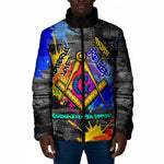 Prince Hall Freemasonry Padded Jacket Colorful Graffiti Paint Splatter On Urban Stone Wall