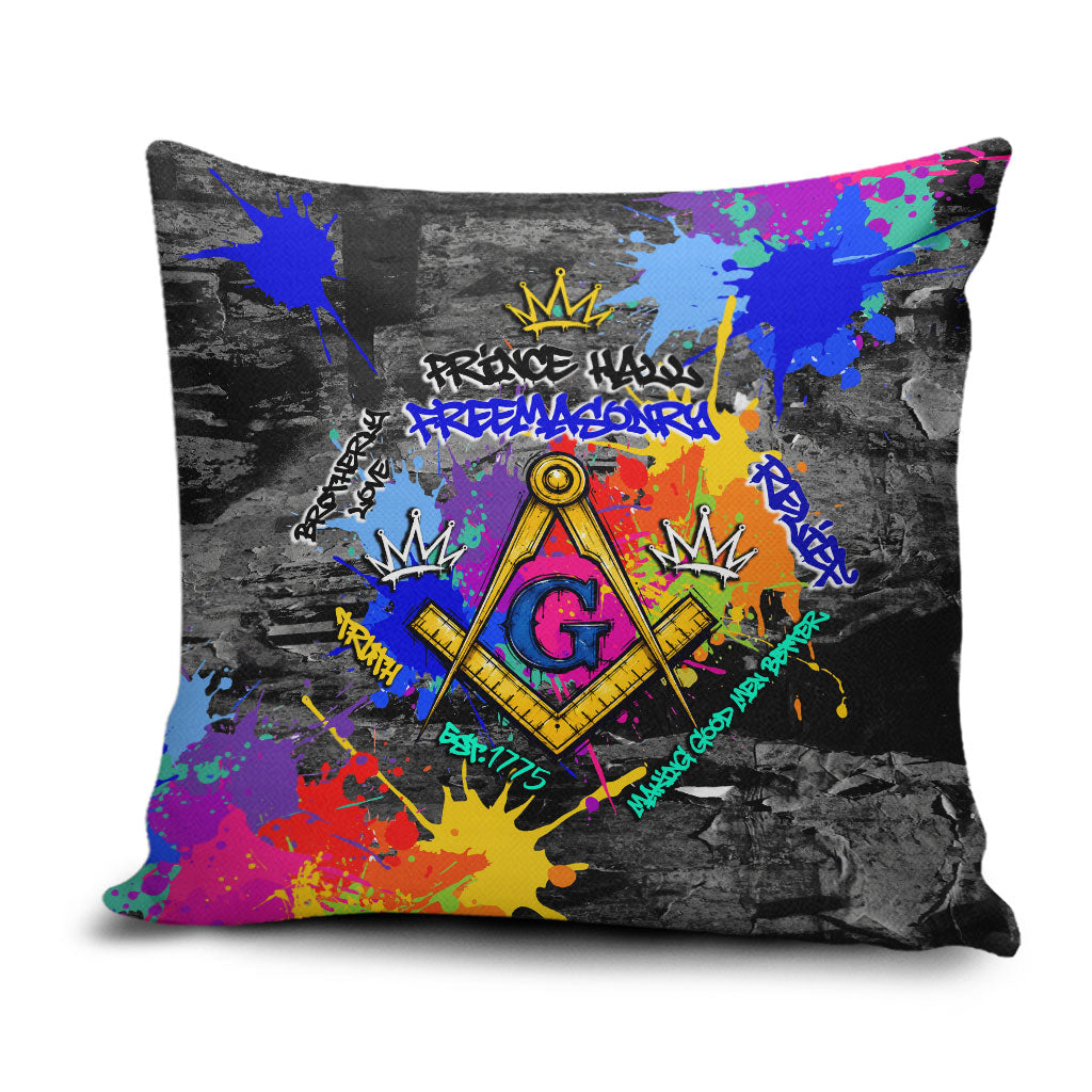 Prince Hall Freemasonry Pillow Cover Colorful Graffiti Paint Splatter On Urban Stone Wall