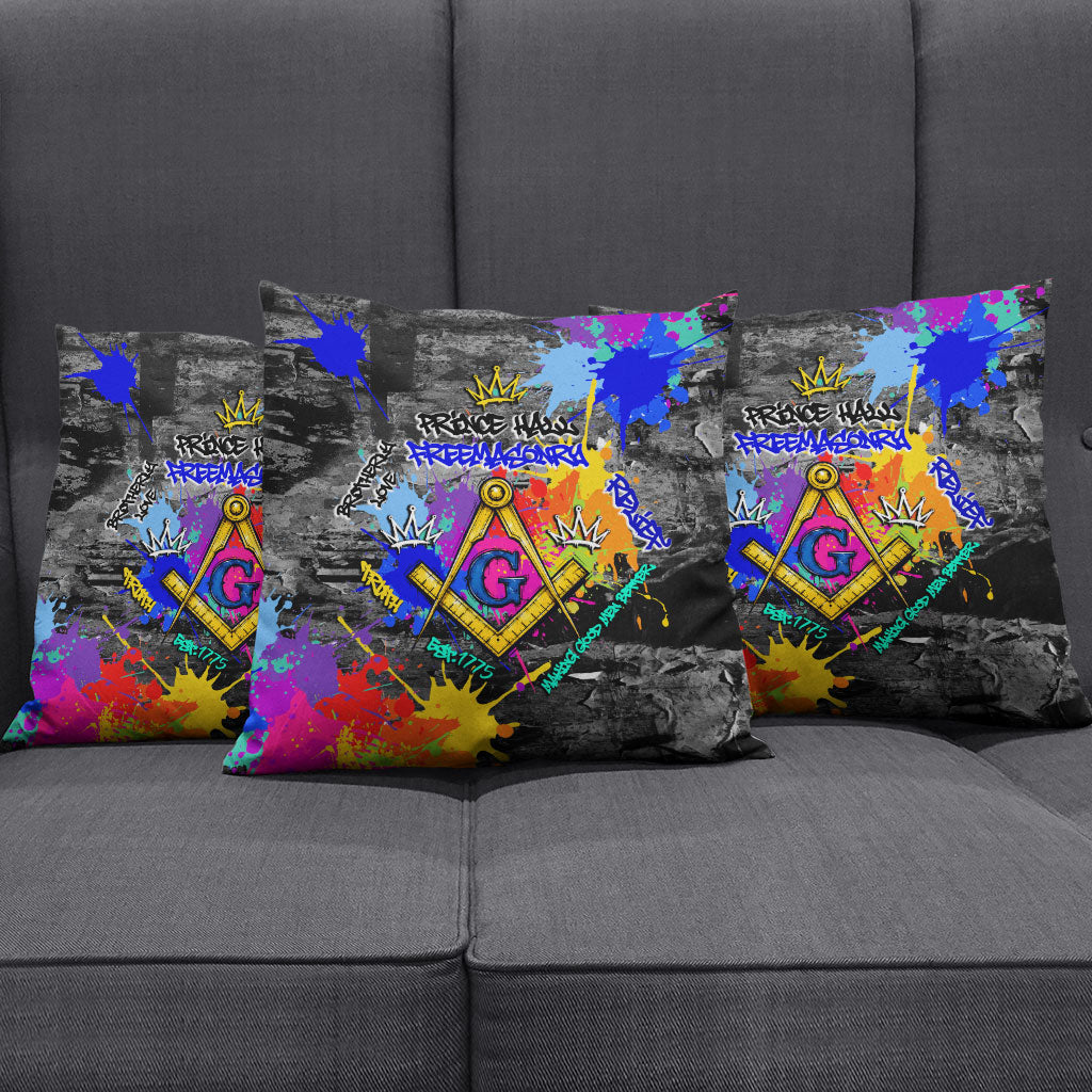 Prince Hall Freemasonry Pillow Cover Colorful Graffiti Paint Splatter On Urban Stone Wall