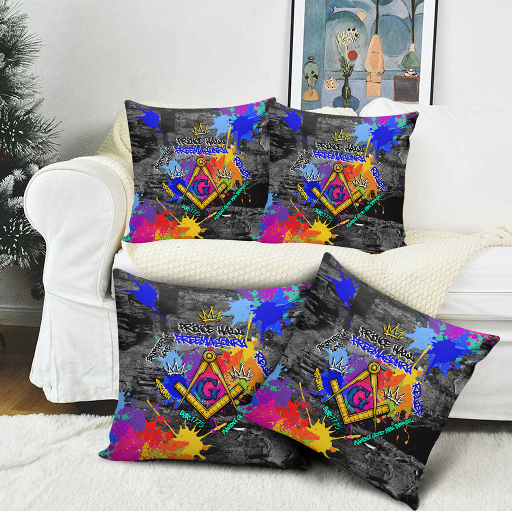 Prince Hall Freemasonry Pillow Cover Colorful Graffiti Paint Splatter On Urban Stone Wall