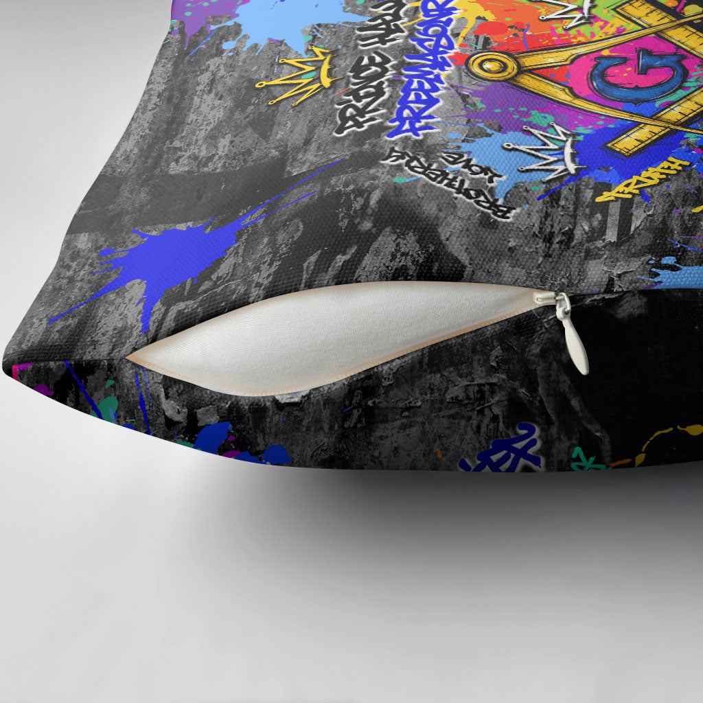 Prince Hall Freemasonry Pillow Cover Colorful Graffiti Paint Splatter On Urban Stone Wall