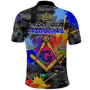 Prince Hall Freemasonry Polo Shirt Colorful Graffiti Paint Splatter On Urban Stone Wall