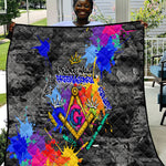 Prince Hall Freemasonry Quilt Colorful Graffiti Paint Splatter On Urban Stone Wall