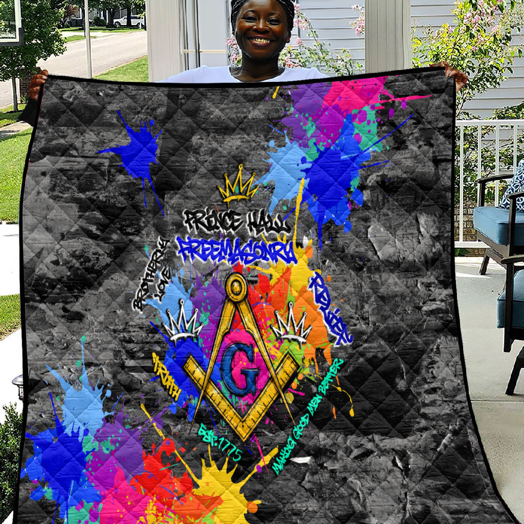 Prince Hall Freemasonry Quilt Colorful Graffiti Paint Splatter On Urban Stone Wall