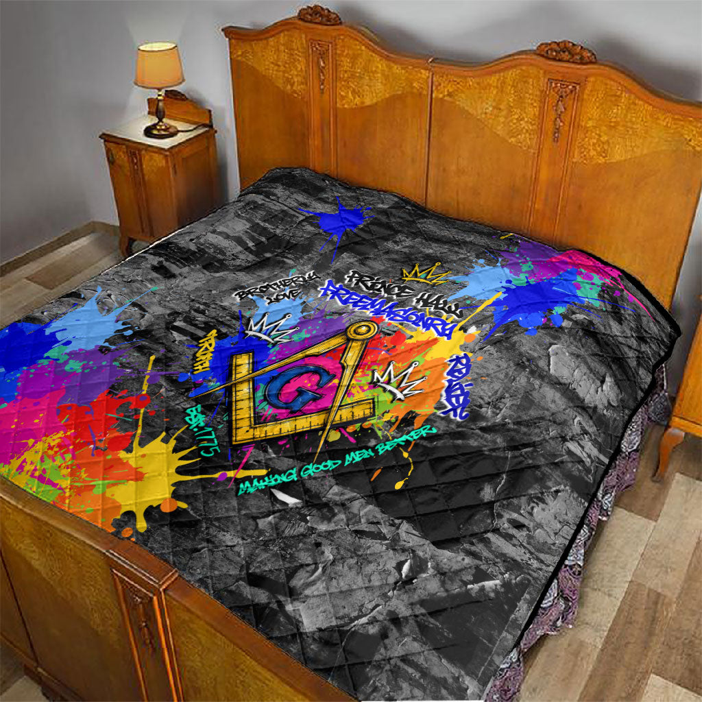 Prince Hall Freemasonry Quilt Colorful Graffiti Paint Splatter On Urban Stone Wall