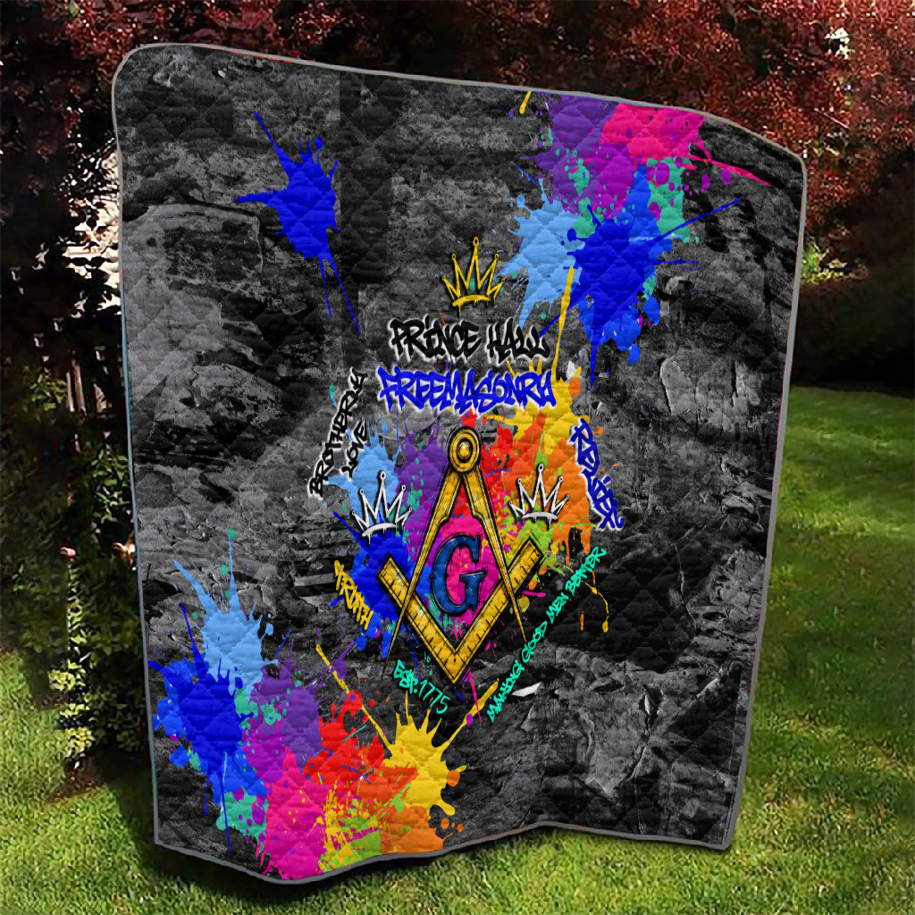 Prince Hall Freemasonry Quilt Colorful Graffiti Paint Splatter On Urban Stone Wall