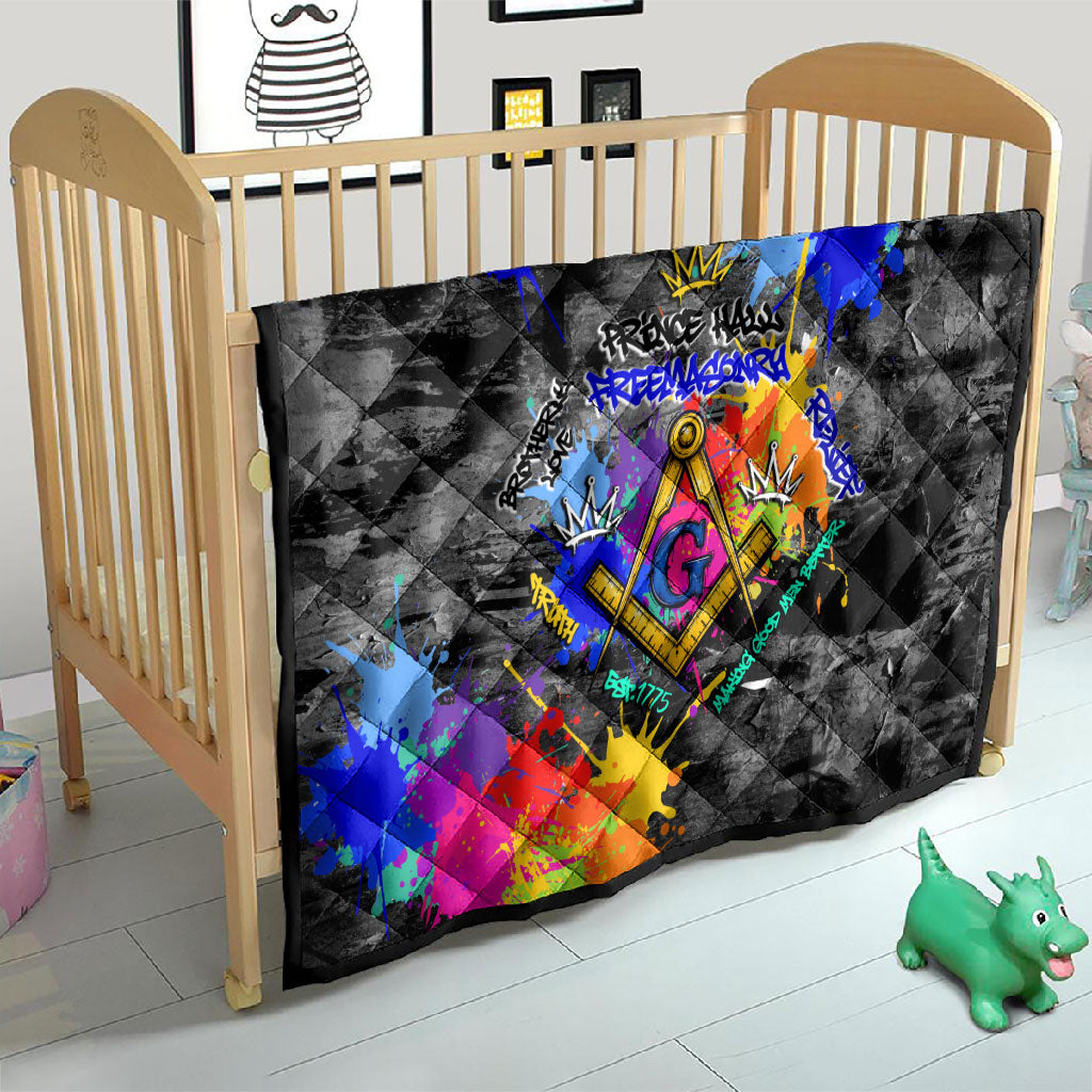 Prince Hall Freemasonry Quilt Colorful Graffiti Paint Splatter On Urban Stone Wall