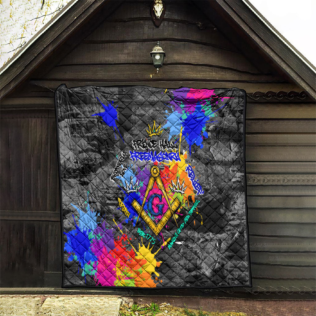 Prince Hall Freemasonry Quilt Colorful Graffiti Paint Splatter On Urban Stone Wall