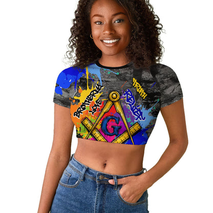 Prince Hall Freemasonry Raglan Cropped T shirt Colorful Graffiti Paint Splatter On Urban Stone Wall