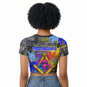 Prince Hall Freemasonry Raglan Cropped T shirt Colorful Graffiti Paint Splatter On Urban Stone Wall