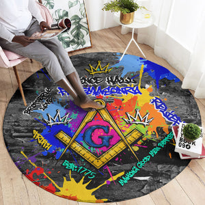 Prince Hall Freemasonry Round Carpet Colorful Graffiti Paint Splatter On Urban Stone Wall