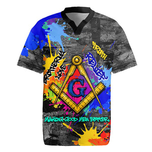 Prince Hall Freemasonry Rugby Jersey Colorful Graffiti Paint Splatter On Urban Stone Wall