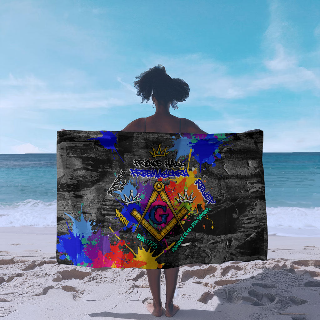 Prince Hall Freemasonry Sarong Colorful Graffiti Paint Splatter On Urban Stone Wall