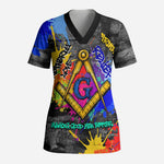 Prince Hall Freemasonry Scrub Top Colorful Graffiti Paint Splatter On Urban Stone Wall