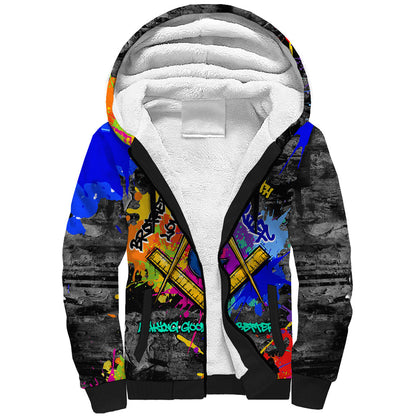 Prince Hall Freemasonry Sherpa Hoodie Colorful Graffiti Paint Splatter On Urban Stone Wall