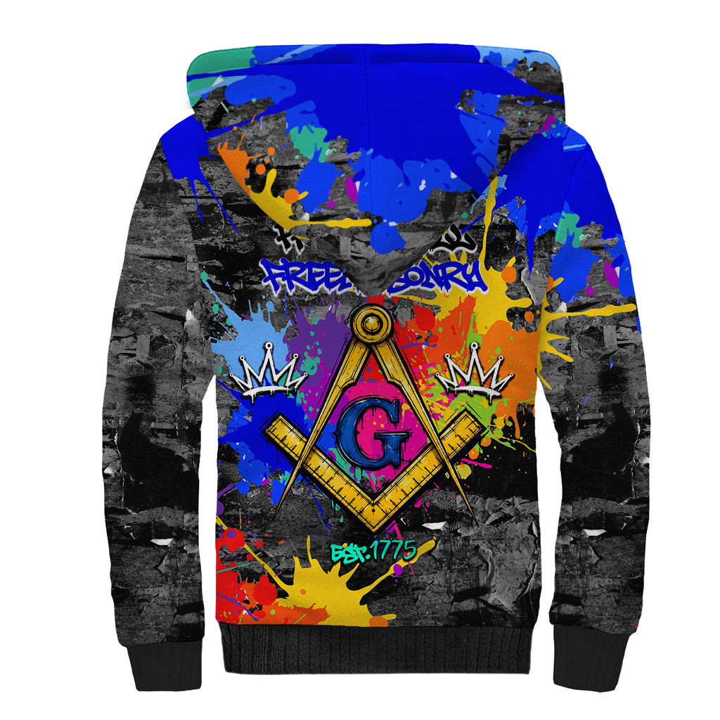 Prince Hall Freemasonry Sherpa Hoodie Colorful Graffiti Paint Splatter On Urban Stone Wall