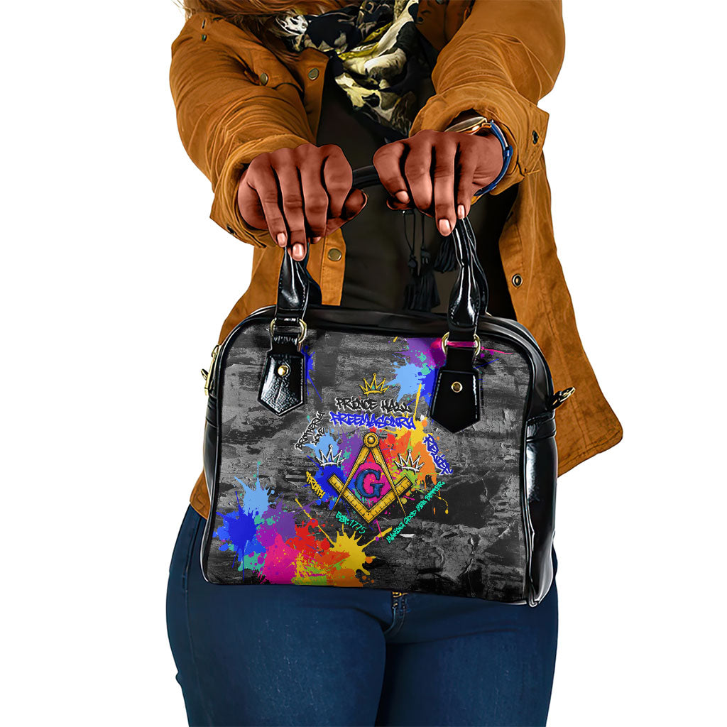 Prince Hall Freemasonry Shoulder Handbag Colorful Graffiti Paint Splatter On Urban Stone Wall