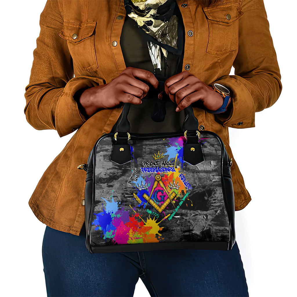 Prince Hall Freemasonry Shoulder Handbag Colorful Graffiti Paint Splatter On Urban Stone Wall