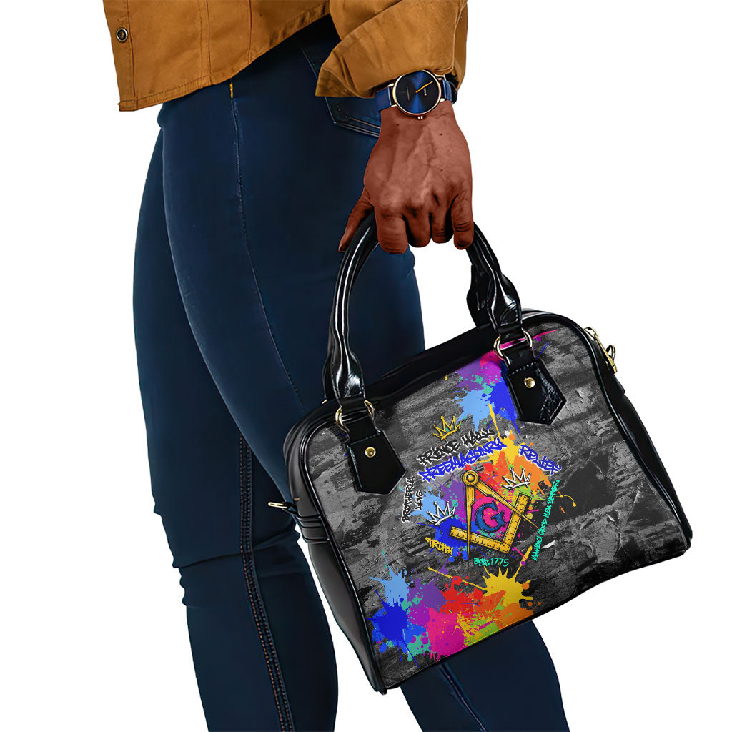 Prince Hall Freemasonry Shoulder Handbag Colorful Graffiti Paint Splatter On Urban Stone Wall