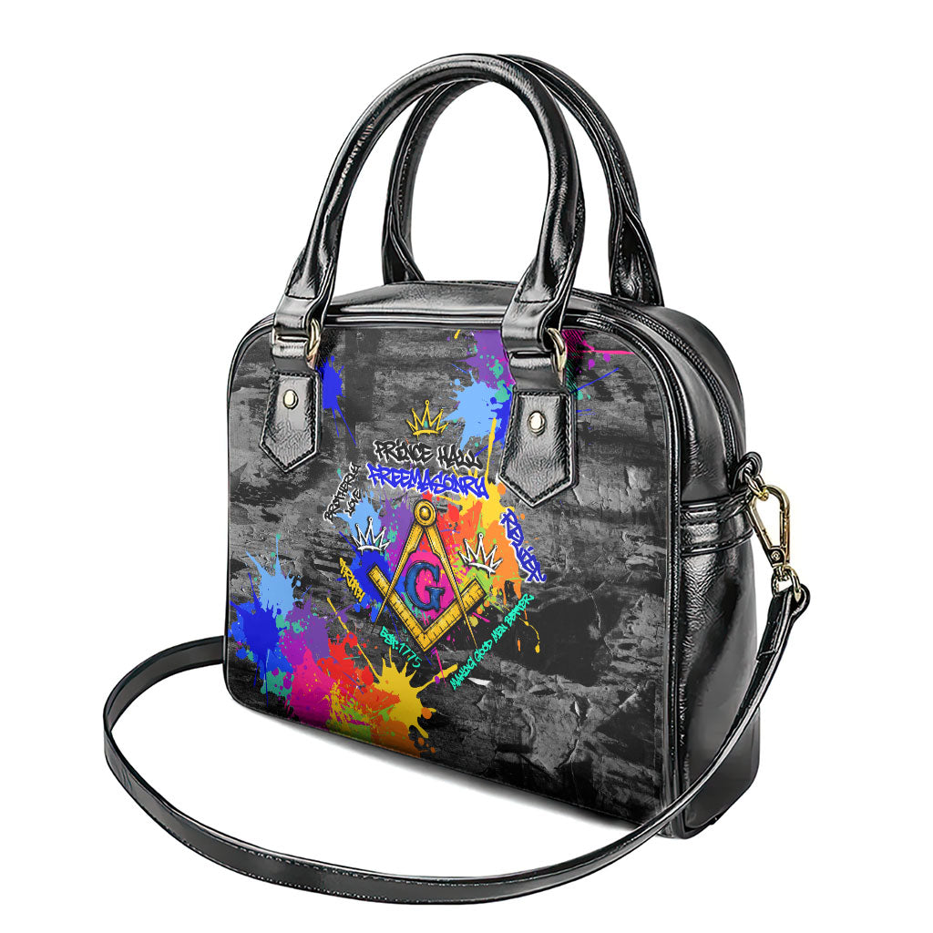 Prince Hall Freemasonry Shoulder Handbag Colorful Graffiti Paint Splatter On Urban Stone Wall