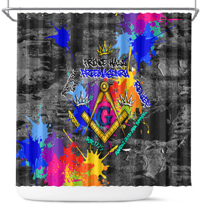 Prince Hall Freemasonry Shower Curtain Colorful Graffiti Paint Splatter On Urban Stone Wall