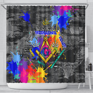 Prince Hall Freemasonry Shower Curtain Colorful Graffiti Paint Splatter On Urban Stone Wall