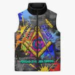 Prince Hall Freemasonry Sleeveless Puffer Jacket Colorful Graffiti Paint Splatter On Urban Stone Wall