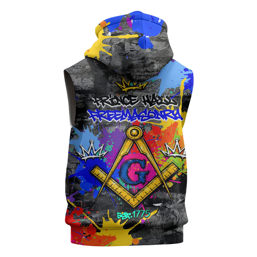 Prince Hall Freemasonry Sleeveless Zip Hoodie Colorful Graffiti Paint Splatter On Urban Stone Wall