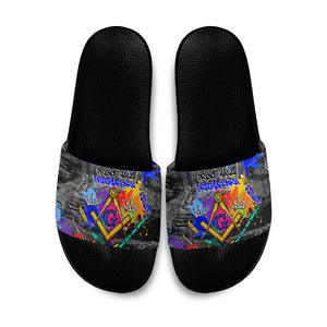 Prince Hall Freemasonry Slide Sandals Colorful Graffiti Paint Splatter On Urban Stone Wall