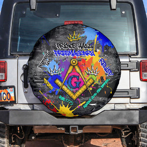 Prince Hall Freemasonry Spare Tire Cover Colorful Graffiti Paint Splatter On Urban Stone Wall