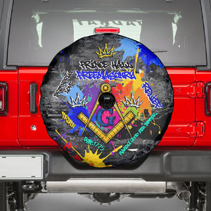 Prince Hall Freemasonry Spare Tire Cover Colorful Graffiti Paint Splatter On Urban Stone Wall