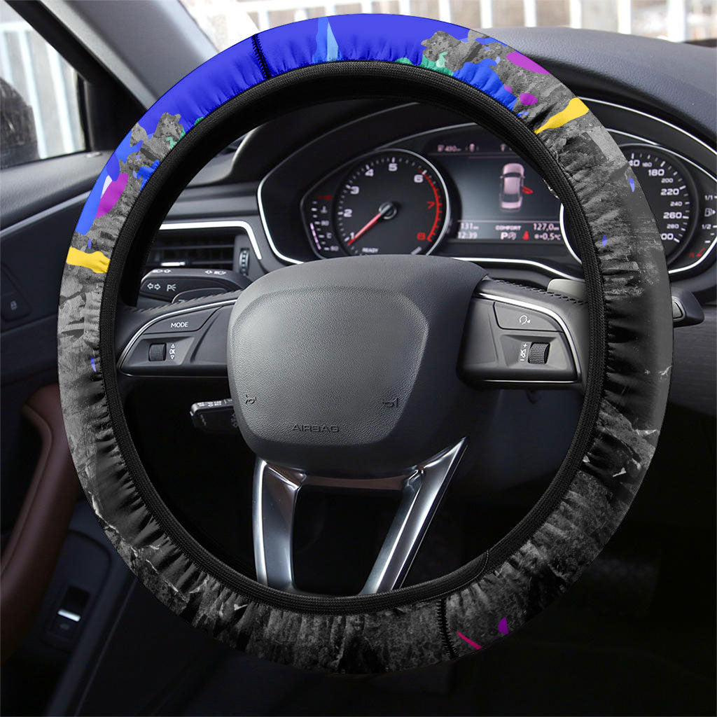 Prince Hall Freemasonry Steering Wheel Cover Colorful Graffiti Paint Splatter On Urban Stone Wall