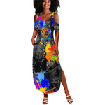 Prince Hall Freemasonry Summer Maxi Dress Colorful Graffiti Paint Splatter On Urban Stone Wall