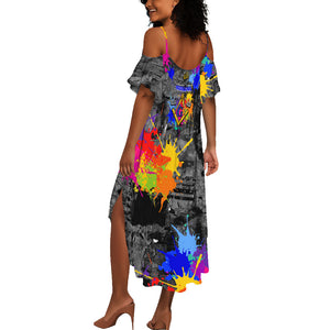 Prince Hall Freemasonry Summer Maxi Dress Colorful Graffiti Paint Splatter On Urban Stone Wall