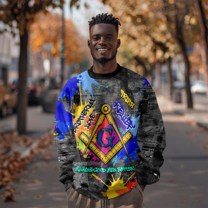Prince Hall Freemasonry Sweatshirt Colorful Graffiti Paint Splatter On Urban Stone Wall