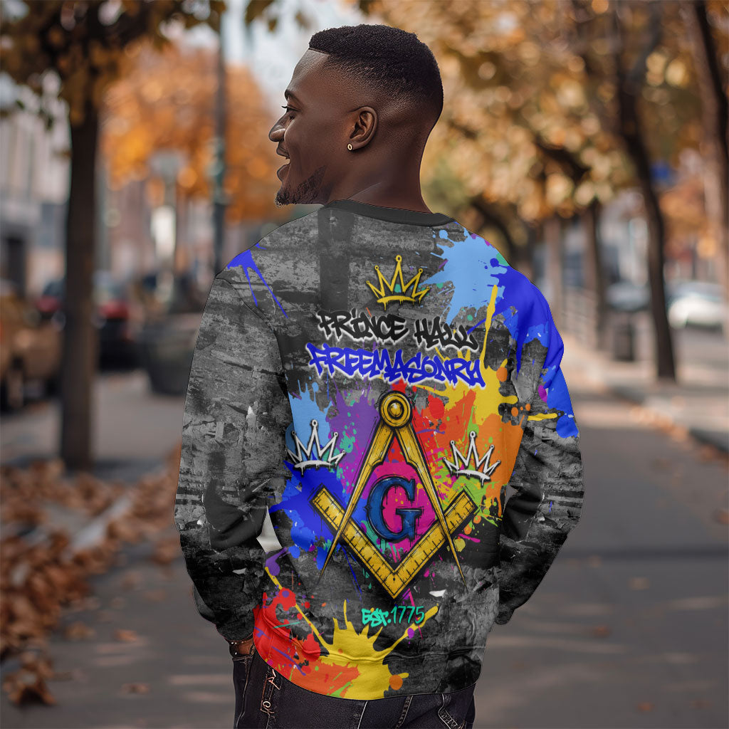 Prince Hall Freemasonry Sweatshirt Colorful Graffiti Paint Splatter On Urban Stone Wall