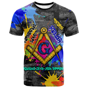 Prince Hall Freemasonry T shirt Colorful Graffiti Paint Splatter On Urban Stone Wall
