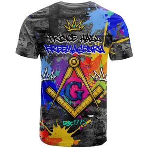 Prince Hall Freemasonry T shirt Colorful Graffiti Paint Splatter On Urban Stone Wall