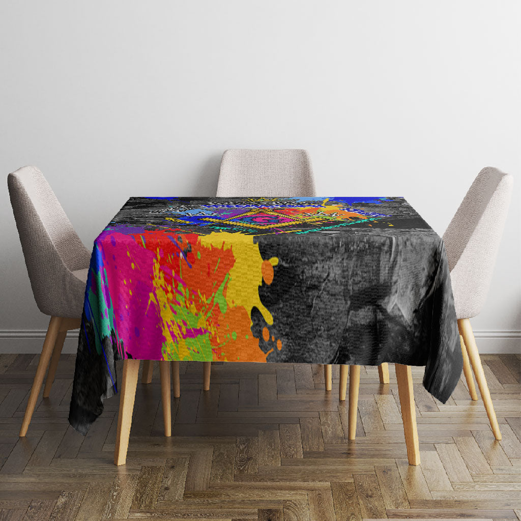 Prince Hall Freemasonry Tablecloth Colorful Graffiti Paint Splatter On Urban Stone Wall