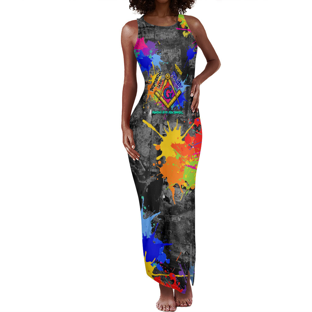 Prince Hall Freemasonry Tank Maxi Dress Colorful Graffiti Paint Splatter On Urban Stone Wall