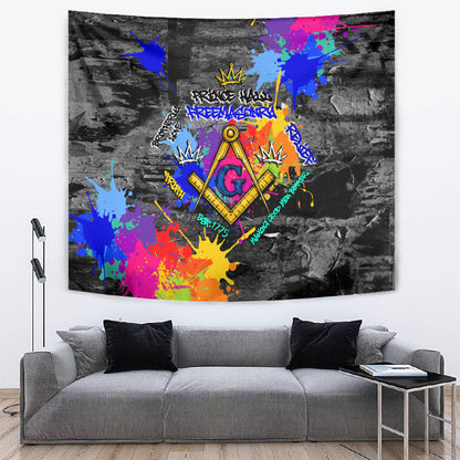 Prince Hall Freemasonry Tapestry Colorful Graffiti Paint Splatter On Urban Stone Wall