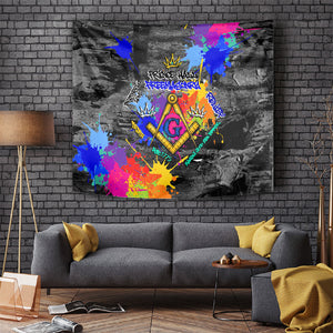 Prince Hall Freemasonry Tapestry Colorful Graffiti Paint Splatter On Urban Stone Wall