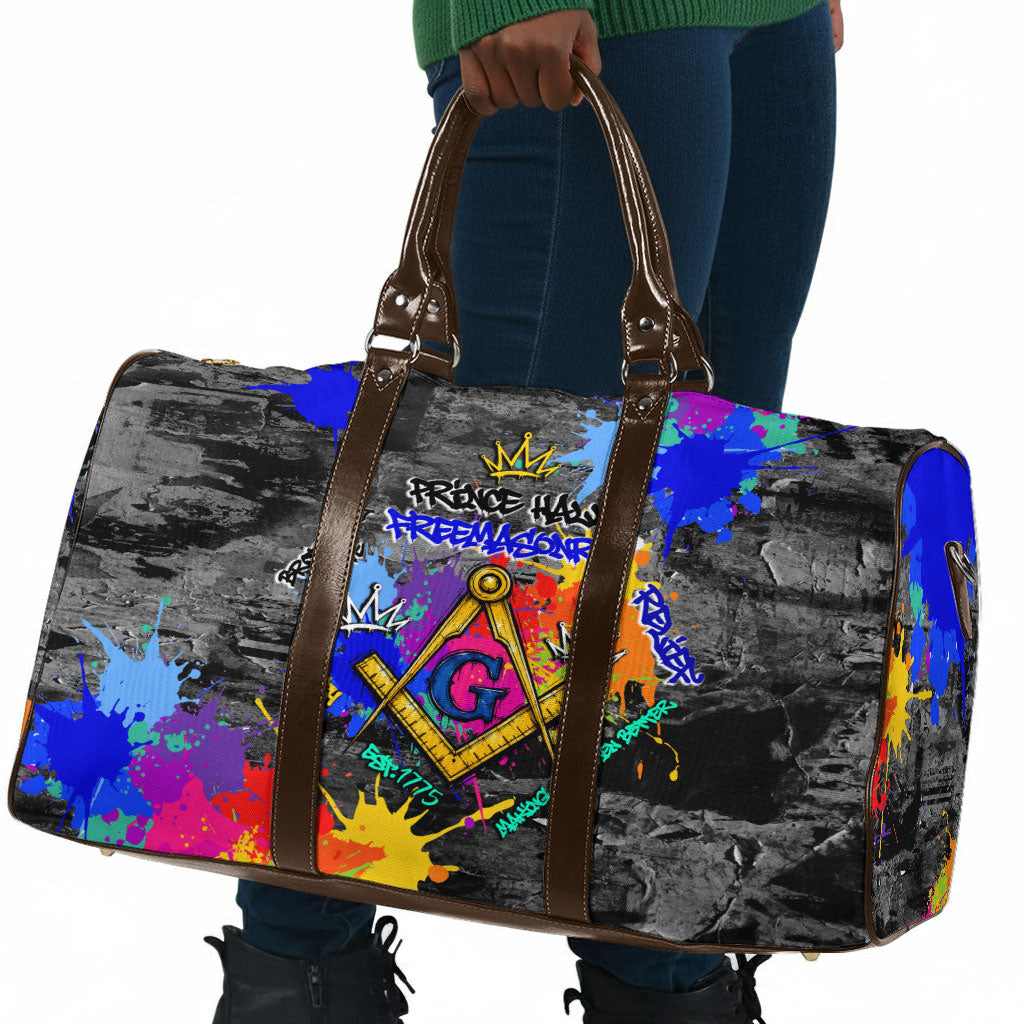 Prince Hall Freemasonry Travel Bag Colorful Graffiti Paint Splatter On Urban Stone Wall