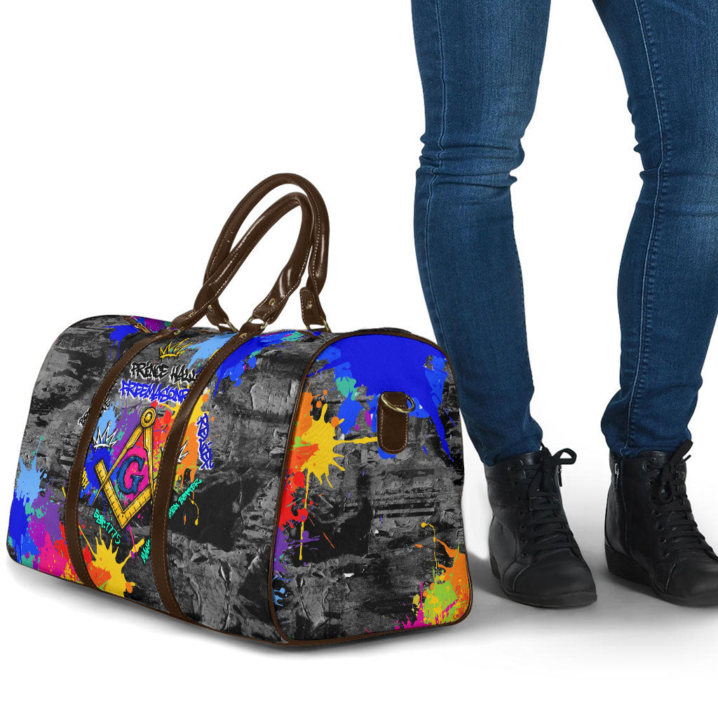 Prince Hall Freemasonry Travel Bag Colorful Graffiti Paint Splatter On Urban Stone Wall
