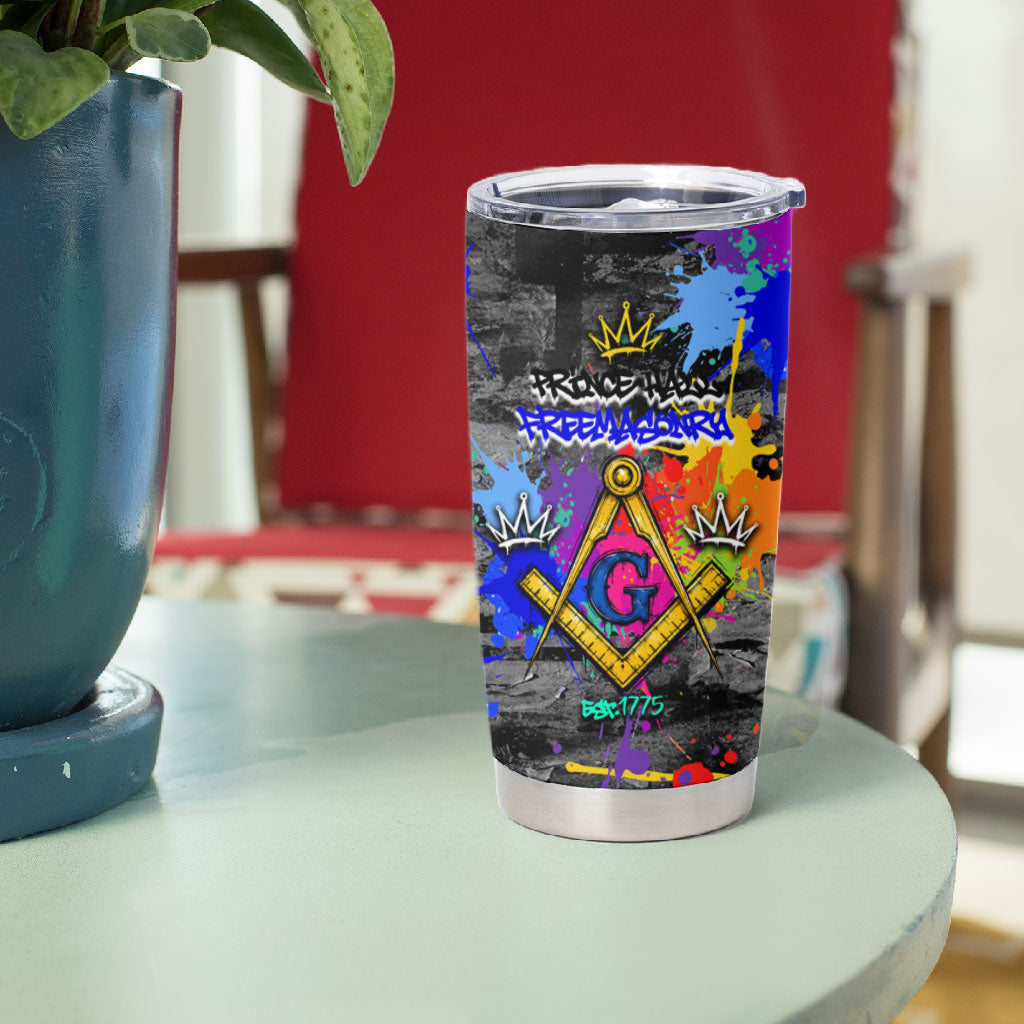 Prince Hall Freemasonry Tumbler Cup Colorful Graffiti Paint Splatter On Urban Stone Wall