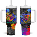Prince Hall Freemasonry Tumbler With Handle Colorful Graffiti Paint Splatter On Urban Stone Wall