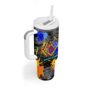 Prince Hall Freemasonry Tumbler With Handle Colorful Graffiti Paint Splatter On Urban Stone Wall