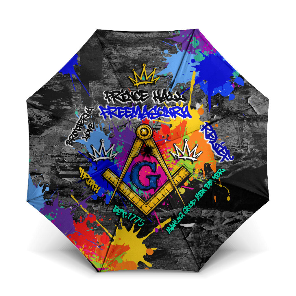 Prince Hall Freemasonry Umbrella Colorful Graffiti Paint Splatter On Urban Stone Wall