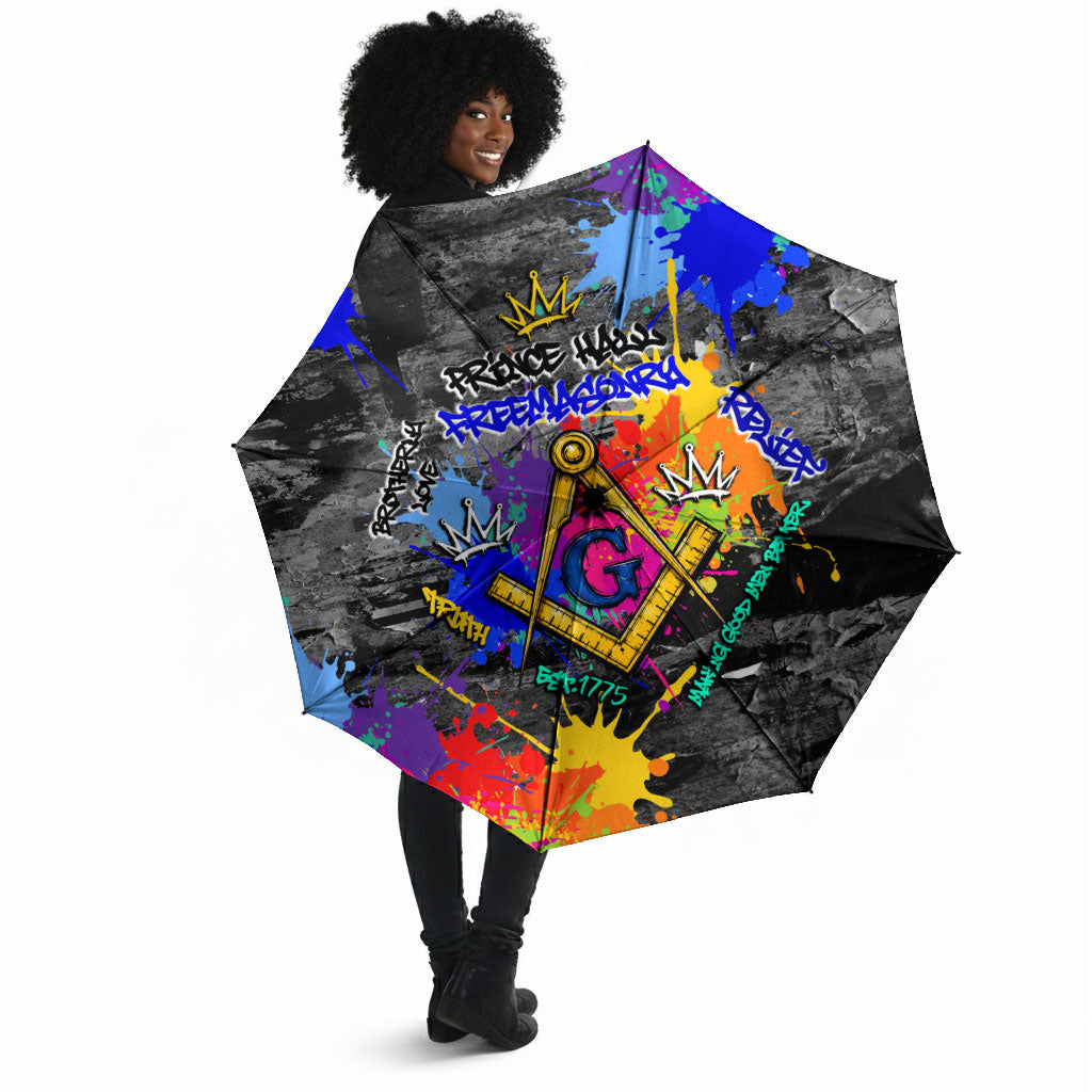 Prince Hall Freemasonry Umbrella Colorful Graffiti Paint Splatter On Urban Stone Wall